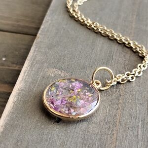 Rainbow Petal Resin Necklace- 18 Karat Gold Necklace Chain- Real Gold Necklace-